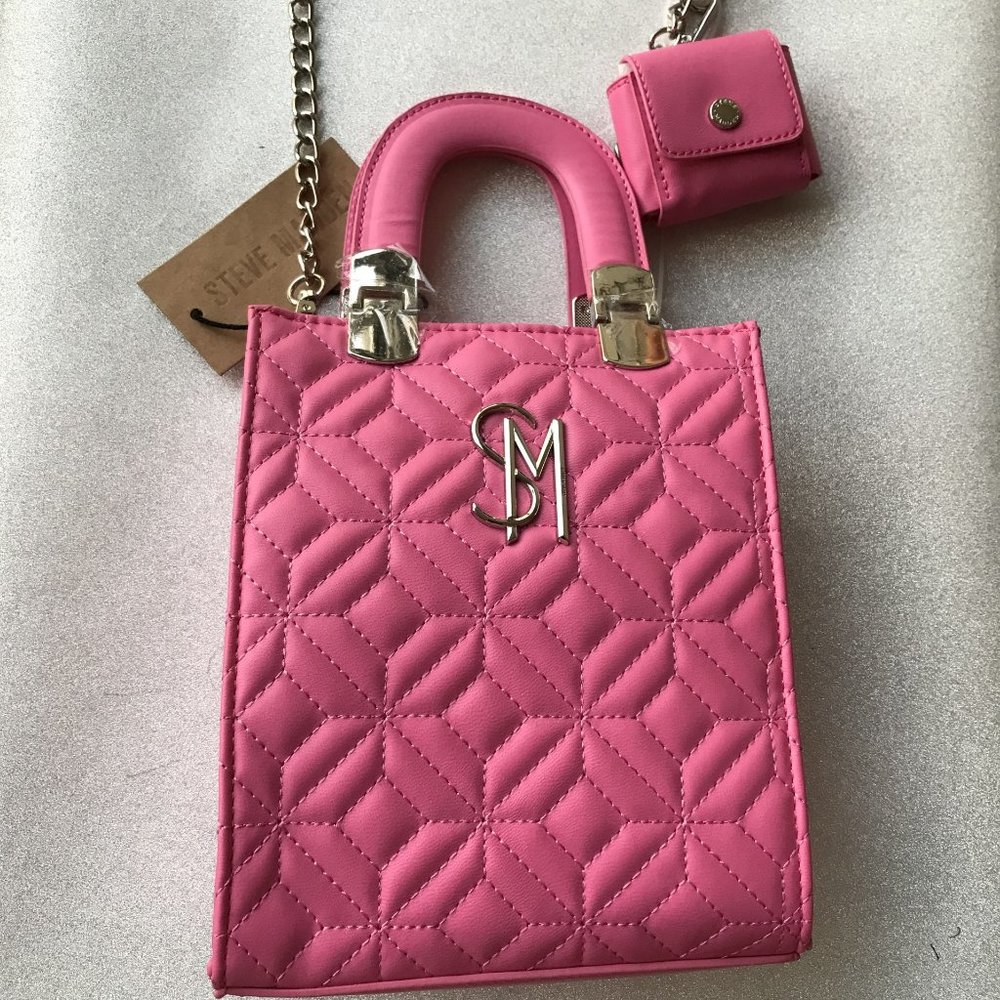 Steve Madden Bcarola Crossbody Tote Bag wiith pouch Bright Pink